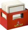 A red crate filled with white beer coasters. Produktbild-Vorschau