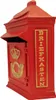 A red metal retro post box with gold lettering and emblems. Produktbild-Vorschau