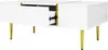 A white coffee table with gold accents and legs, with one drawer partially open. Produktbild-Vorschau