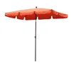 A square orange umbrella with a dark pole, isolated on a white background. Produktbild-Vorschau