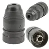 A collage of three images showing a black drill chuck from different angles. Náhled obrázku produktu