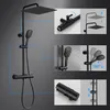 A collage of images showing a black shower system with various features and installation details. Anteprima dell’immagine prodotto