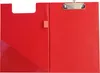 A red clipboard with a folder attached is shown against a white background. Produktbild-Vorschau