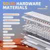 An exploded view diagram of a mechanical keyboard, showing its layered construction and materials. Produktbild-Vorschau