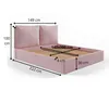 A pink upholstered bed frame with dimensions indicated by measurement lines and text. Produktbild-Vorschau