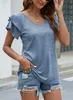 ASKSA Damen T-Shirt Kurzarm V-Ausschnitt Rüsche Sommer Produktbild-Vorschau 4