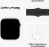 Collage showing an Apple Watch, a sport band, and a charging cable. Produktbild-Vorschau