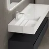 A modern bathroom vanity with a white sink and a black cabinet. Produktbild-Vorschau
