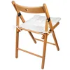A wooden folding chair with a white cushion, shown from the back. Produktbild-Vorschau