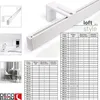 A collage of images showing a white curtain rail system, its components, and a size chart. Produktbild-Vorschau