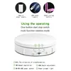 A white rotating display stand with various icons and text explaining its features and operation. Náhled obrázku produktu
