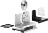 An unassembled meat slicer and its accessories against a white background. Anteprima dell’immagine prodotto
