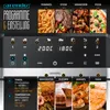 A collage of images and text showcasing the features and programs of an air fryer. Produktbild-Vorschau