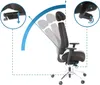 An ergonomic office chair with highlighted features for adjustment. Produktbild-Vorschau