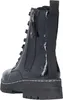 A single blue patent leather boot with black laces and a black sole, shown from the side and slightly from the back. Produktbild-Vorschau