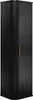 A tall, black corner cabinet with a ribbed texture and a single wooden handle on the door. Produktbild-Vorschau