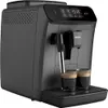 A black Philips coffee machine with two cups of coffee on its drip tray. Produktbild-Vorschau