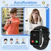 Collage showing a child wearing a smartwatch, a woman on the phone, and icons of family members with a smartwatch screen displaying a contact. Produktbild-Vorschau