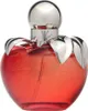 A studio shot of a red apple-shaped perfume bottle with a silver cap and leaf-like accents. Náhľad obrázku produktu