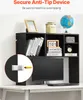 A black desk shelf organizer with a monitor, keyboard, books, and decorative items on a white desk. Podgląd zdjęcia produktu