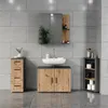 A modern bathroom vanity set with a sink, mirror, and storage cabinets against a tiled wall. Voir les images du produit