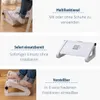Collage of images showing an ergonomic footrest with text descriptions of its features. Produktbild-Vorschau