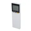 A white remote control with a black screen and gray and orange buttons. Produktbild-Vorschau