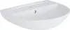A white ceramic sink with two holes for faucets and a drain. Produktbild-Vorschau