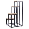 A multi-tiered plant stand with a black metal frame and wooden shelves, arranged in a step-like formation. Anteprima dell’immagine prodotto