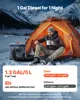 A man sits in front of an orange tent in a snowy mountain landscape, holding a mug. A diesel heater is next to the tent. Voir les images du produit