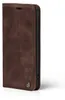 A brown flip case for a smartphone, shown from the side. Produktbild-Vorschau