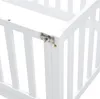 A close-up view of a white wooden crib or bed frame, showing a metal latch on the side. Náhled obrázku produktu