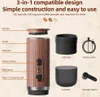 A diagram showing the parts of a portable coffee maker with labels and accompanying accessories. Produktbild-Vorschau