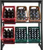 A multi-tiered metal shelving unit holding several crates of bottled beverages. Produktbild-Vorschau