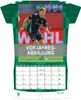 A calendar designed to look like a soccer jersey, featuring a player and a calendar grid. Produktbild-Vorschau