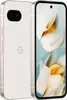 A white Google Pixel 9a smartphone is shown from the back and side, with its screen displaying a floral wallpaper. Produktbild-Vorschau
