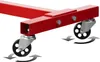 Close-up view of the casters on a red metal stand, with arrows indicating movement. Náhľad obrázku produktu