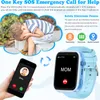 A child is shown looking sad, with a smartwatch and a smartphone displayed next to it, illustrating its features. Produktbild-Vorschau