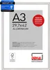 A silver DEHA Design Aluminium Bilderrahmen Boston frame with product information and branding. Produktbild-Vorschau