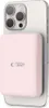 A pink power bank is attached to the back of a silver smartphone. Náhled obrázku produktu