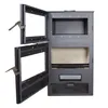 An open wood-burning stove with its doors ajar, revealing the interior. Anteprima dell’immagine prodotto