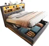 A modern upholstered bed with built-in storage and LED lighting. Voir les images du produit