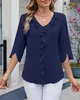 ASKSA Damen T-Shirt 3/4 aermel Rueschen Bluse V-Ausschnitt Produktbild-Vorschau 7