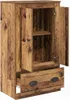 A wooden cabinet with two doors and a drawer, shown with the doors and drawer open. Produktbild-Vorschau