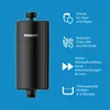 A black Philips water filter is shown against a blue background with feature callouts. Anteprima dell’immagine prodotto