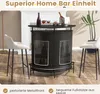 A home bar setup with two stools in a room with a fireplace and a plant. Podgląd zdjęcia produktu