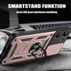 A close-up of a rose gold phone case with a ring stand, with text overlay. Produktbild-Vorschau