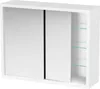 A white medicine cabinet with sliding mirrored doors and glass shelves. Produktbild-Vorschau