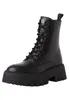 A black lace-up boot with a thick sole is shown against a white background. Produktbild-Vorschau