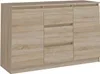 A light brown wooden sideboard with three drawers and two doors. Produktbild-Vorschau